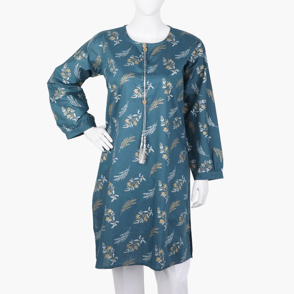 Women's Printed Kurti - Steel Green, Women Ready Kurtis, Chase Value, Chase Value