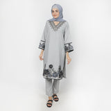 Women's Chambray Emboridered 2pcs Suit - Grey, Women Shalwar Suits, Chase Value, Chase Value