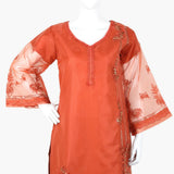 Women's Organza Fancy 03Pcs Suit - Rust, Women Shalwar Suits, Chase Value, Chase Value
