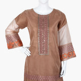 Women's Organza Fancy 03Pcs Suit - Peach, Women Shalwar Suits, Chase Value, Chase Value