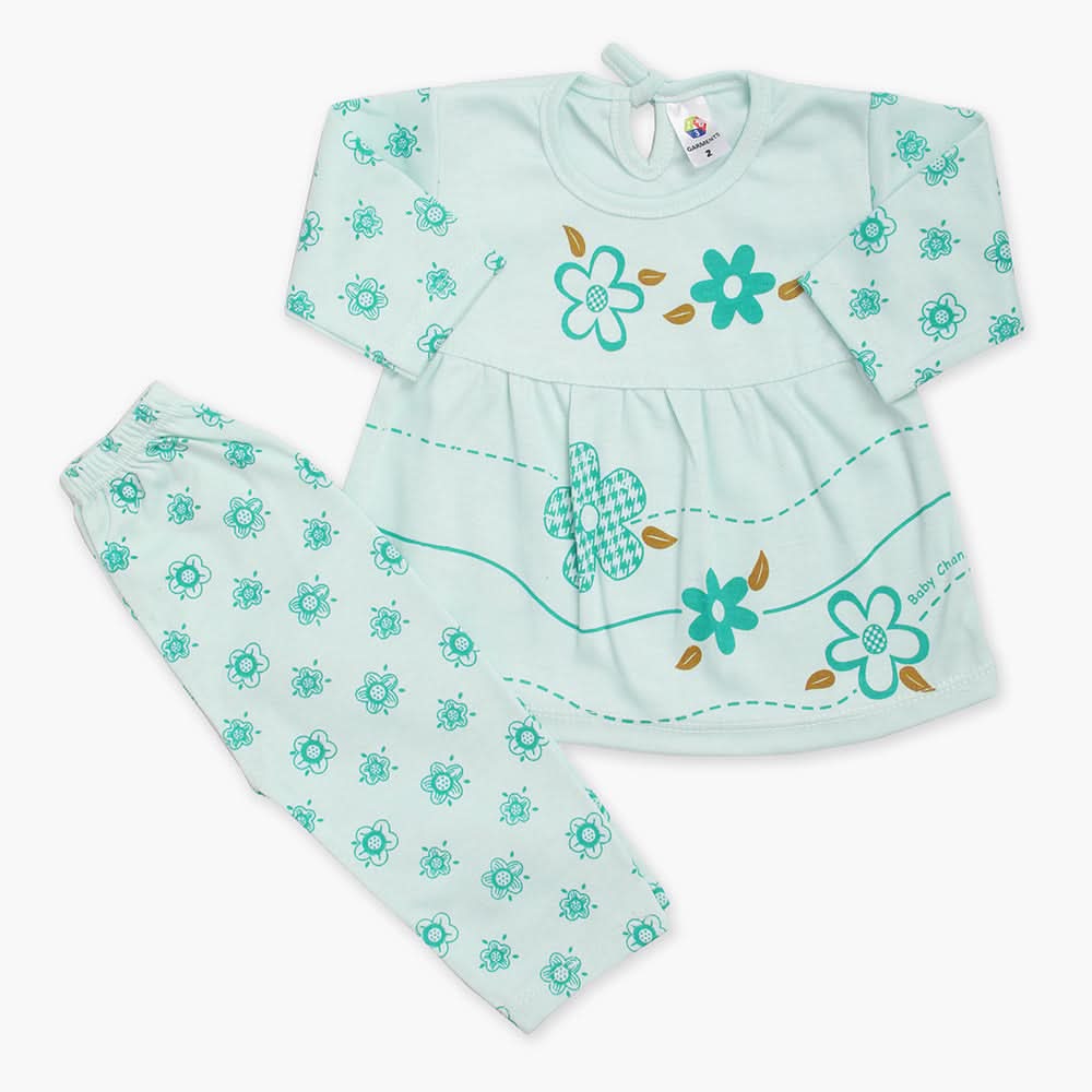 Newborn Girls Full Sleeves Suit - Green, Newborn Girls Winterwear, Chase Value, Chase Value
