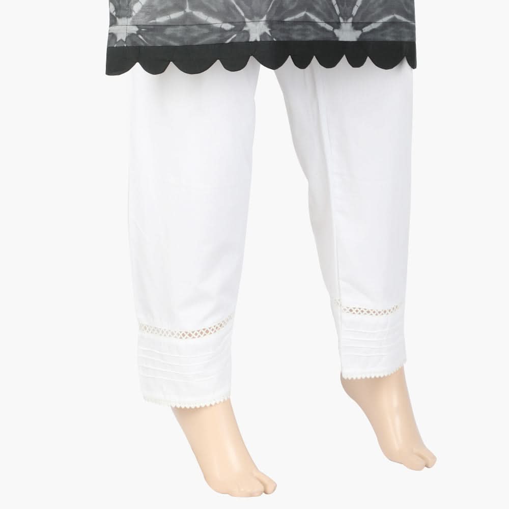 Women's Pintuck Trouser With Lace - White, Women Pants & Tights, Chase Value, Chase Value
