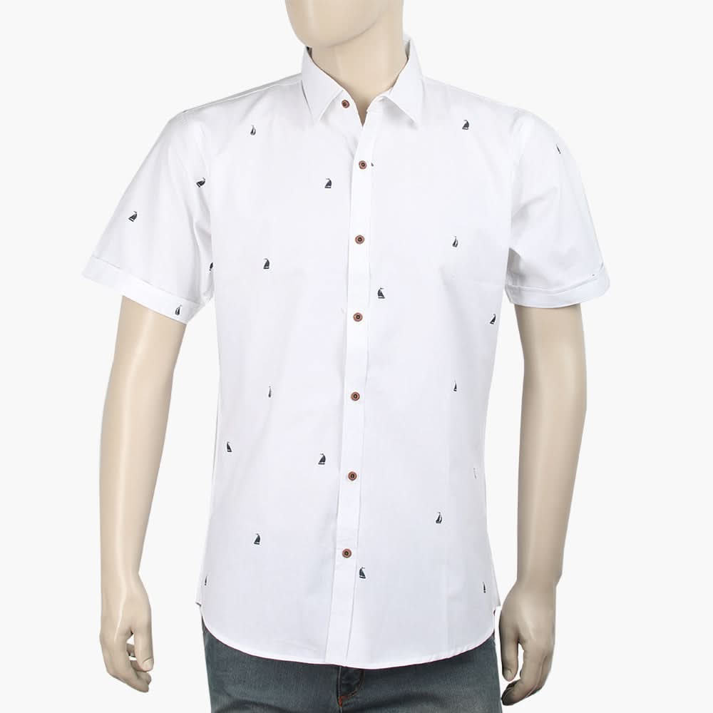 Men's Casual Club Half Sleeves Shirt - White, Men's Shirts, Chase Value, Chase Value