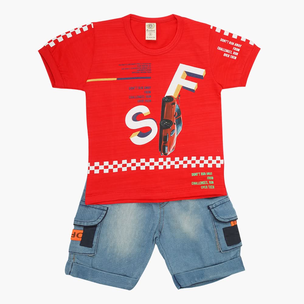 Boys Half Sleeves Suit - Red, Boys Sets & Suits, Chase Value, Chase Value