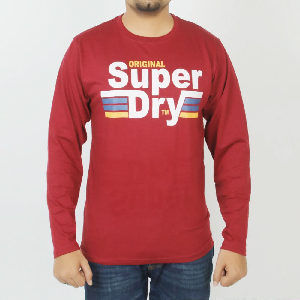 Men's Printed Full Sleeves T-Shirt - Maroon, Men's T-Shirts & Polos, Chase Value, Chase Value