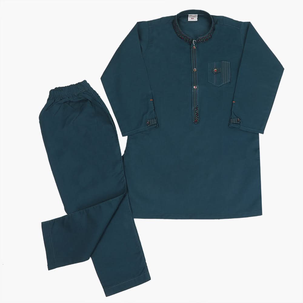 Boys Embroidered Shalwar Suit - Steel Green, Boys Shalwar Kameez, Chase Value, Chase Value