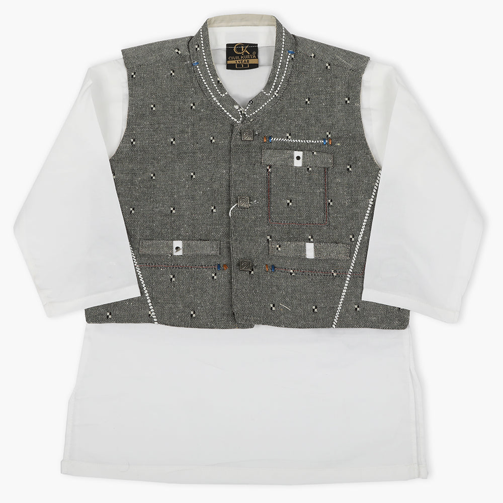 Newborn Boys Shalwar Suit With Waistcoats - White, Newborn Boys Shalwar Suits, Chase Value, Chase Value