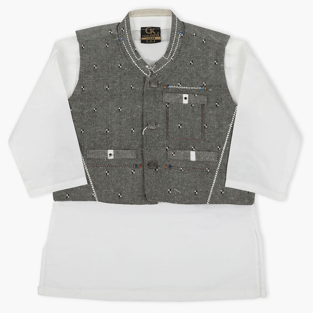Boys Shalwar Suit With Waistcoats - White, Boys Shalwar Kameez, Chase Value, Chase Value