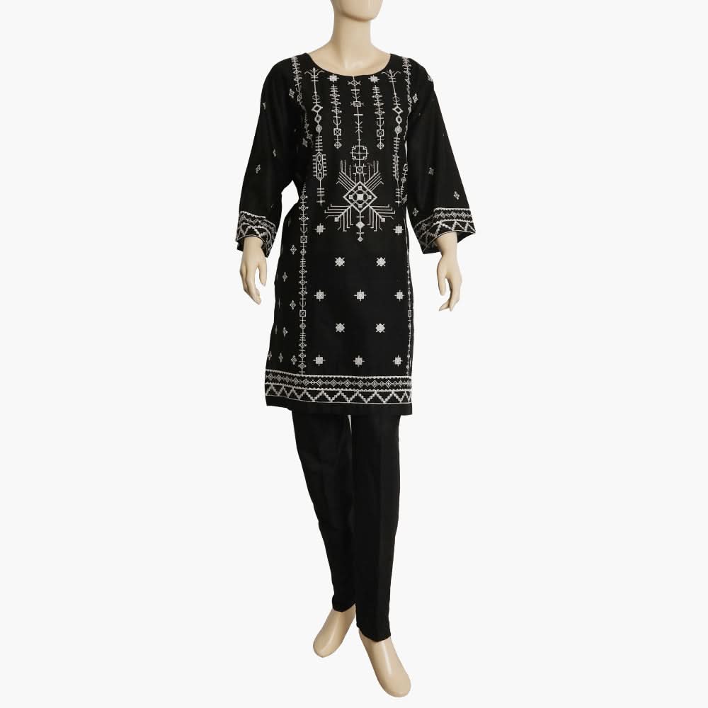 Women's Embroidered Kurti - Black, Women Ready Kurtis, Chase Value, Chase Value