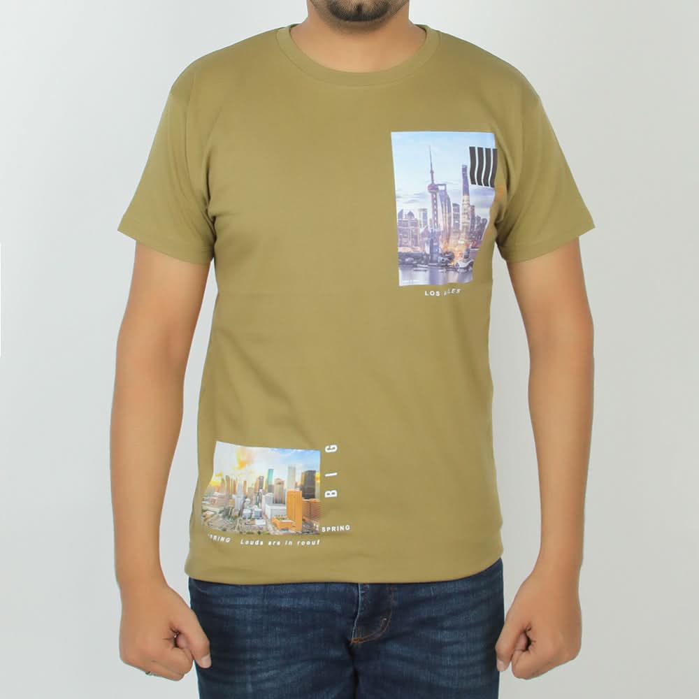 Men's Half Sleeves Printed T-Shirt - Olive Green, Men's T-Shirts & Polos, Chase Value, Chase Value