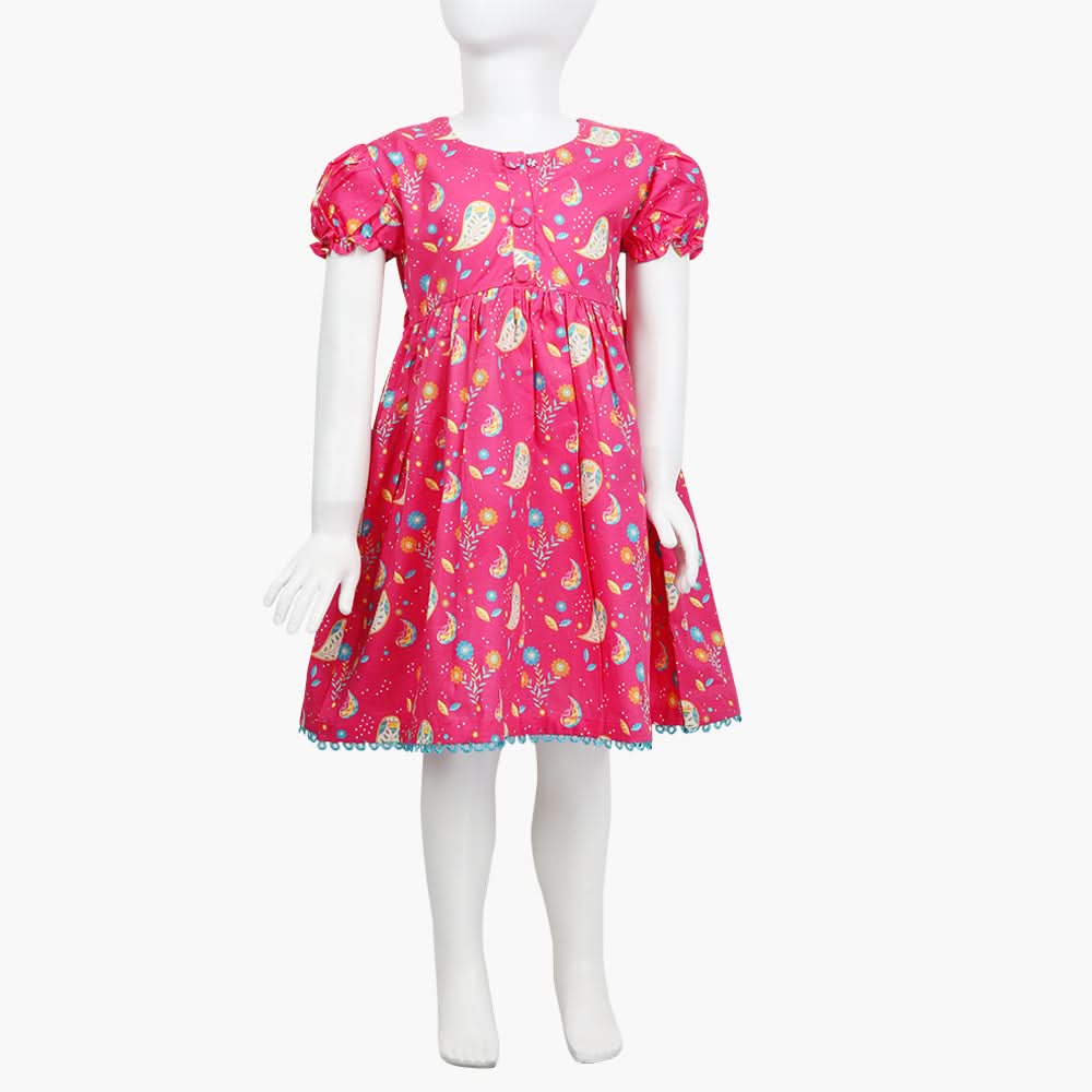 Girls Printed Frock - Fushia, Girls Frocks, Chase Value, Chase Value