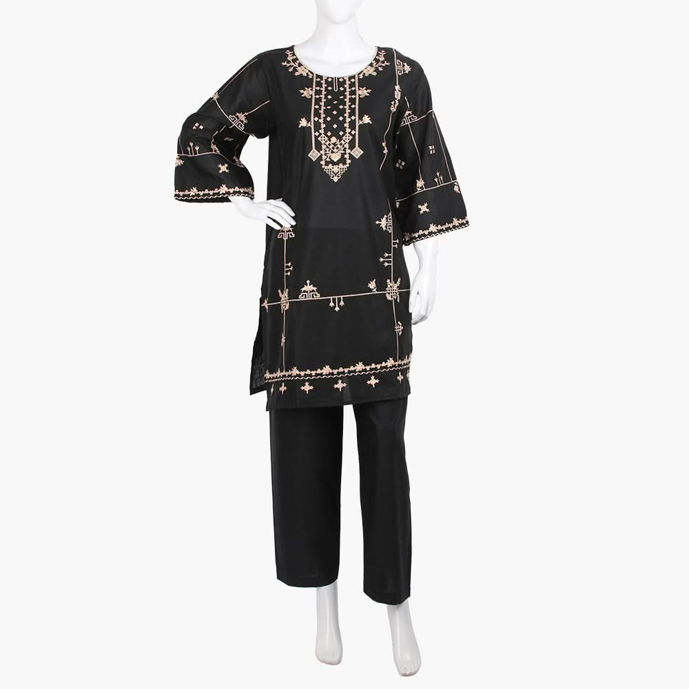 Women's Embroidered 2Pcs Suit - Black, Women Shalwar Suits, Chase Value, Chase Value