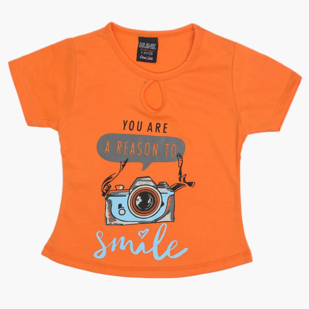 Girls Half Sleeves T-Shirt - Orange, Girls T-Shirts, Chase Value, Chase Value