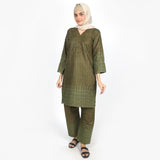 Women's Embroidered 2pcs Stitched Suit - Olive Green, Women Shalwar Suits, Chase Value, Chase Value