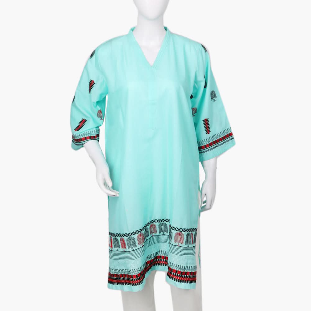Women's Embroidered Kurti - Cyan, Women Ready Kurtis, Chase Value, Chase Value