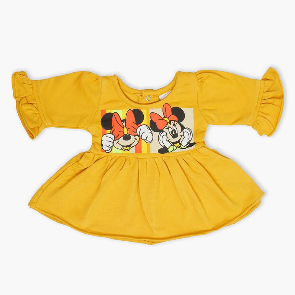 Newborn Girls Full Sleeves Frock - Yellow, Newborn Girls Winterwear, Chase Value, Chase Value