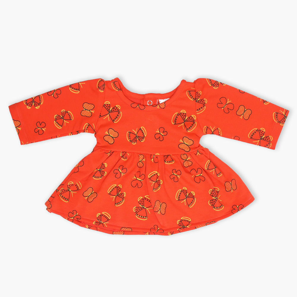 Newborn Girls Full Sleeves Frock - Orange, Newborn Girls Winterwear, Chase Value, Chase Value