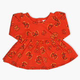 Newborn Girls Full Sleeves Frock - Orange, Newborn Girls Winterwear, Chase Value, Chase Value