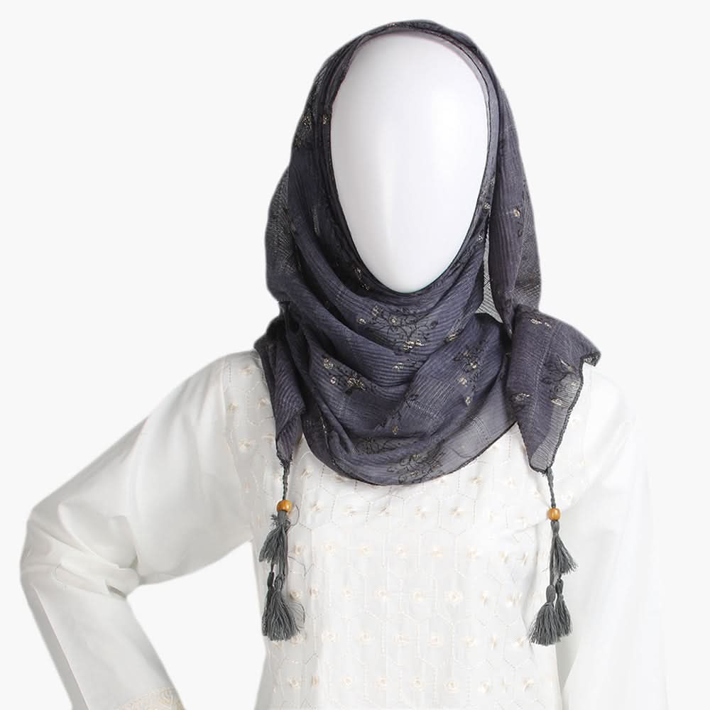 Women's Cotton Gold Print Scarf - Grey, Women Shawls & Scarves, Chase Value, Chase Value