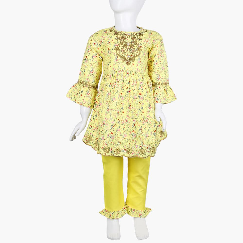 Girls Embroidered Shalwar Suit - Yellow, Girls Shalwar Kameez, Chase Value, Chase Value