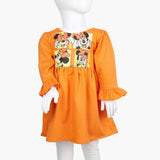 Girls Full Sleeves Frock - Orange, Girls Frocks, Chase Value, Chase Value