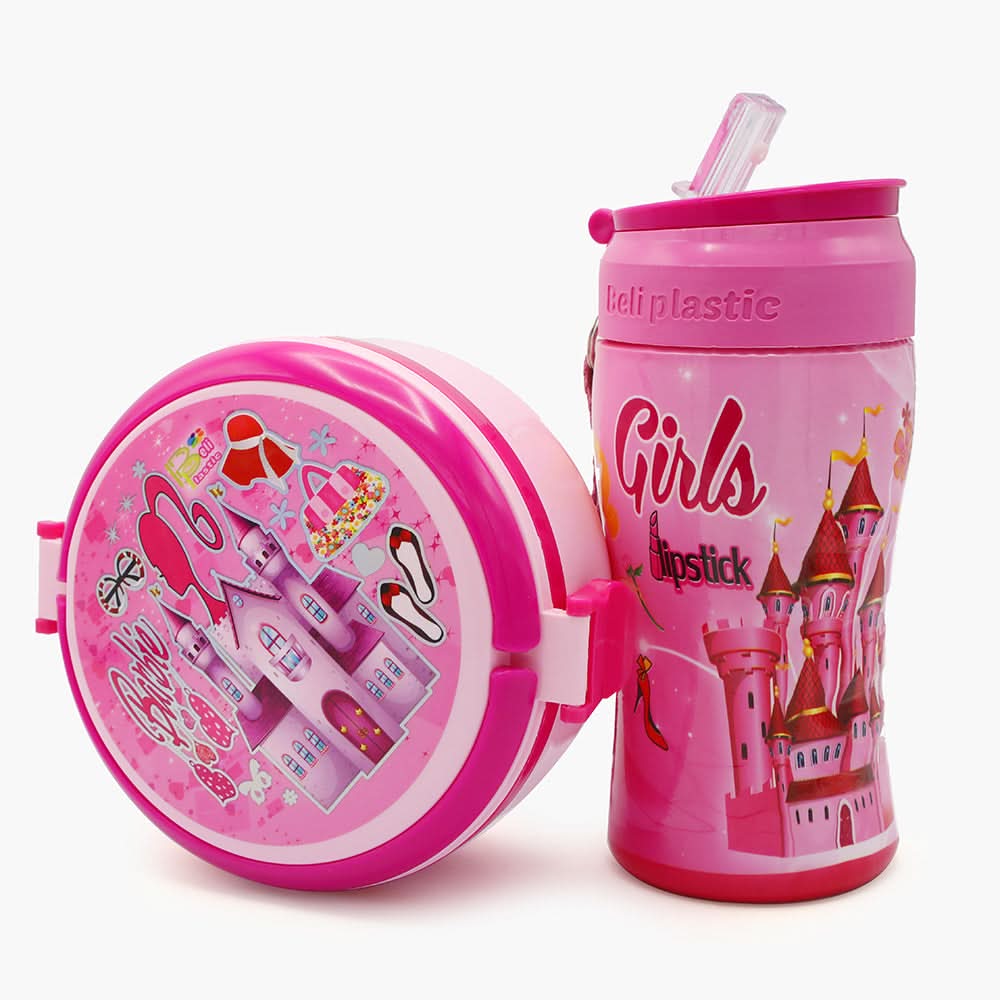 Water Bottle with Lunch Box - Pink, Tiffin Boxes & Bottles, Chase Value, Chase Value