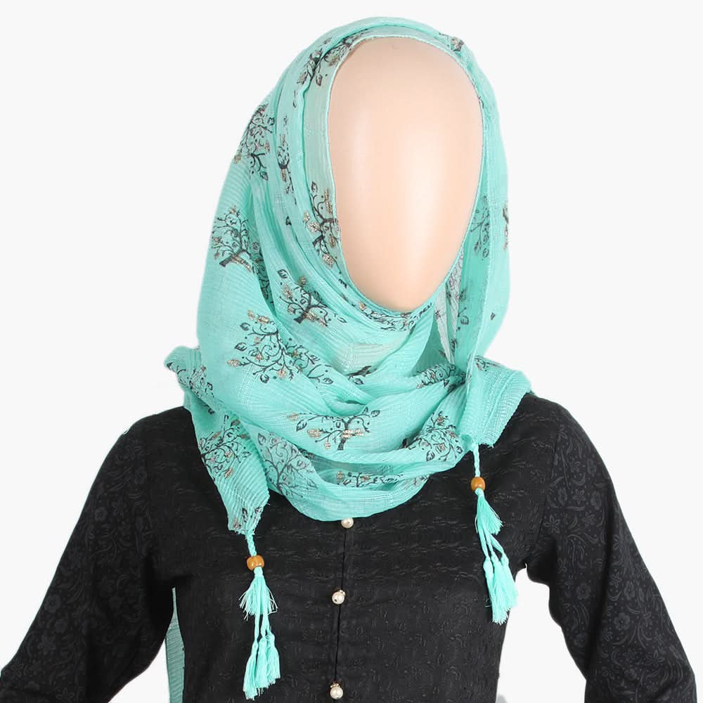 Women's Cotton Gold Print Scarf - Sea Green, Women Shawls & Scarves, Chase Value, Chase Value