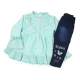 Girls Pant Suit - Cyan, Girls Shalwar Kameez, Chase Value, Chase Value