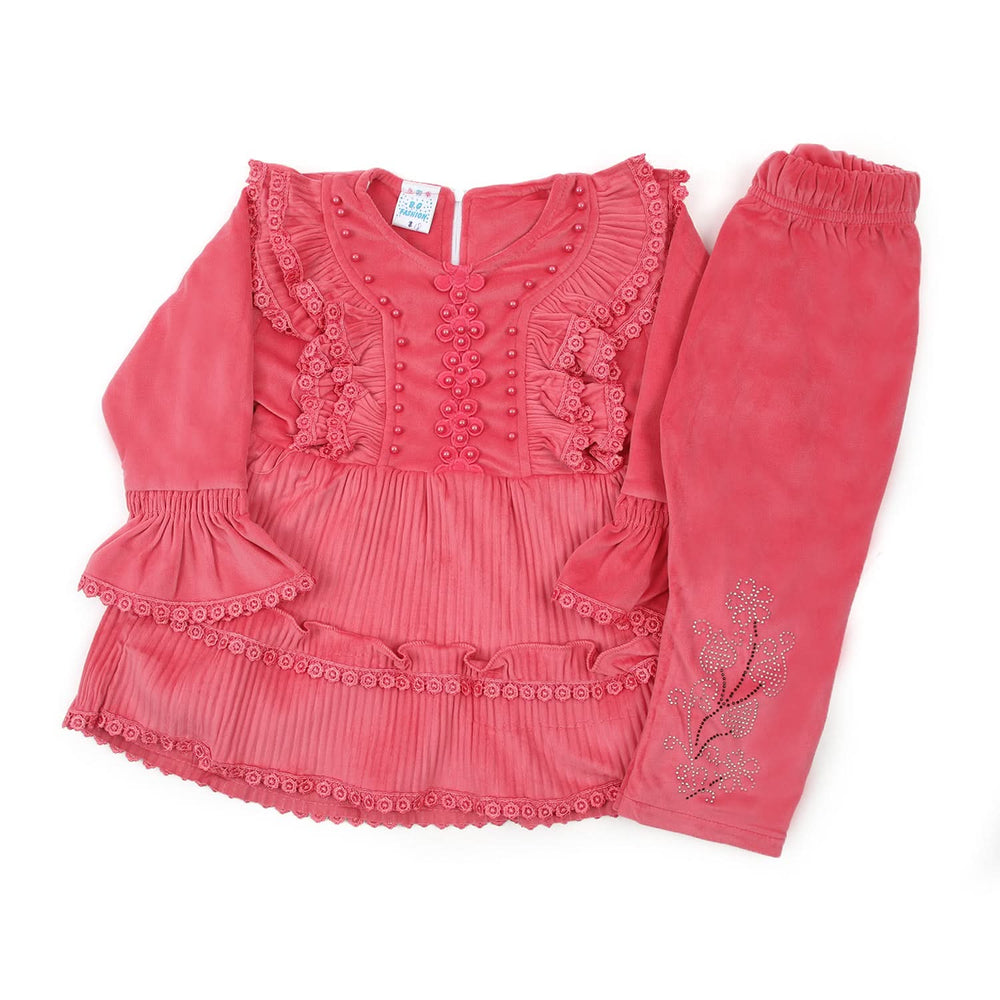 Girls Full Sleeves Pajama Suit - Pink, Girls Shalwar Kameez, Chase Value, Chase Value