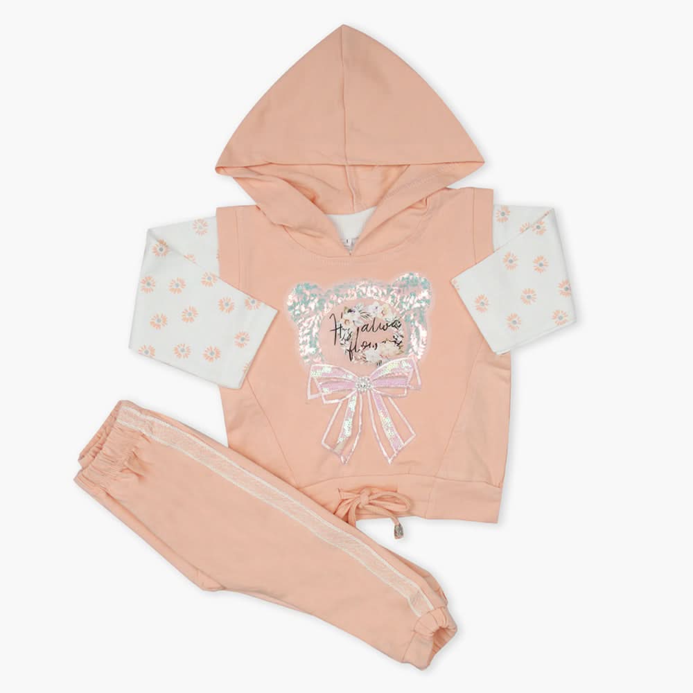 Newborn Girls Full Sleeves Suit - Peach, Newborn Girls Winterwear, Chase Value, Chase Value