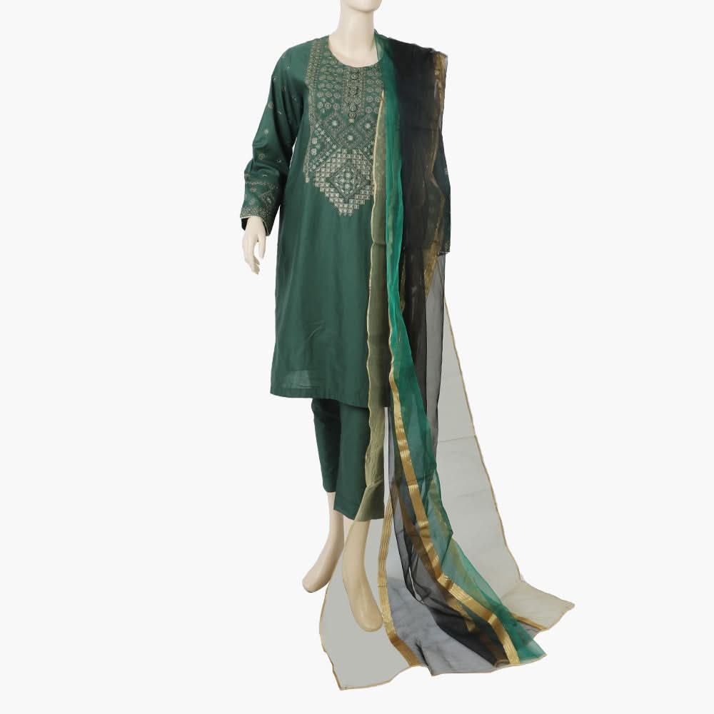 Women's Embroidered Stitched Shalwar Suit - Green, Women Shalwar Suits, Chase Value, Chase Value