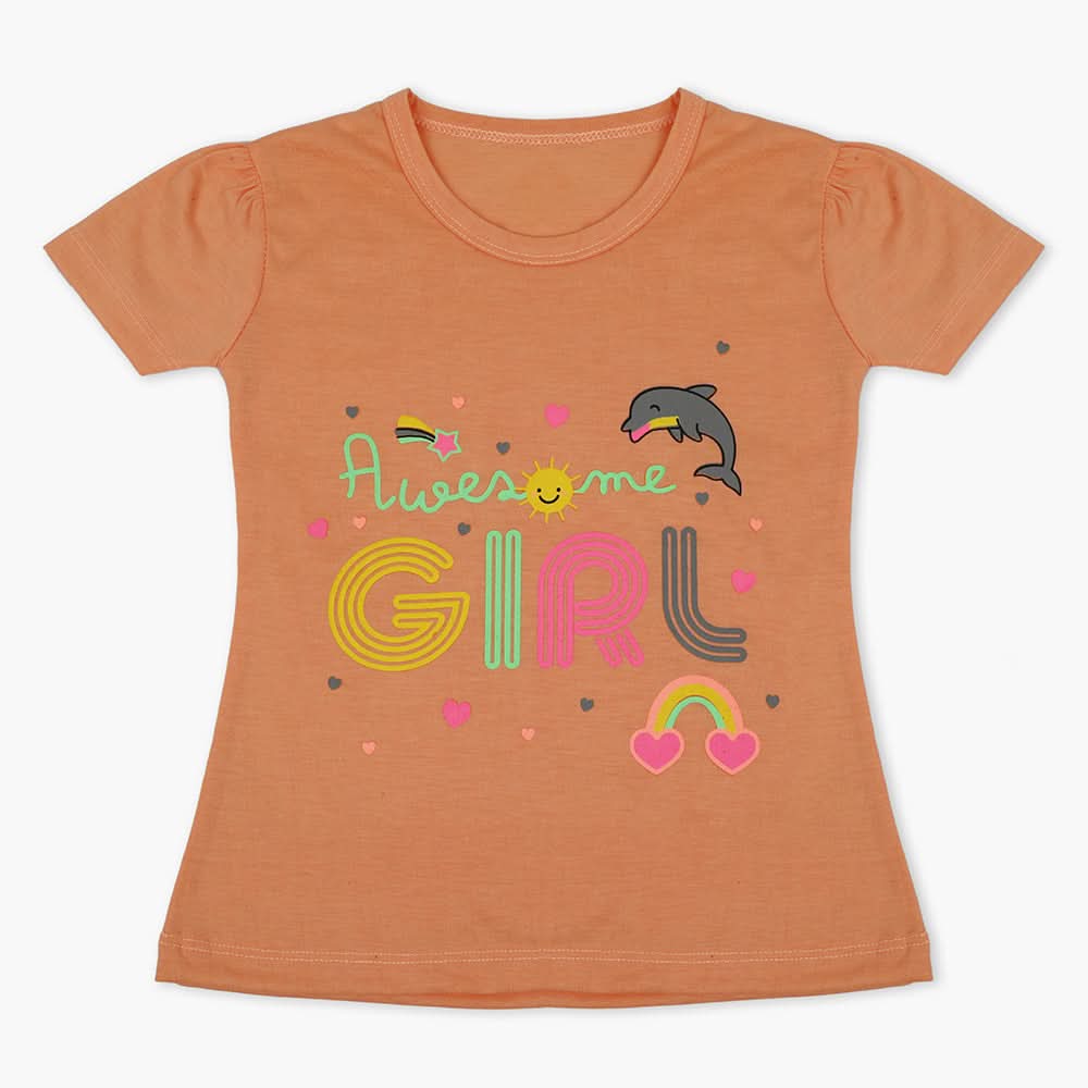 Girls Half Sleeves T-Shirt - Peach, Girls T-Shirts, Chase Value, Chase Value