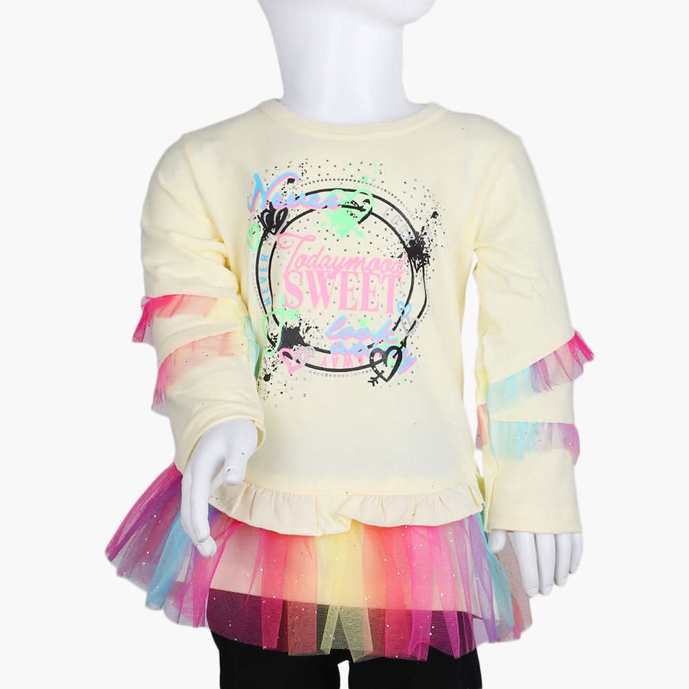 Girls Full Sleeves T-Shirt - Lemon, Girls T-Shirts, Chase Value, Chase Value