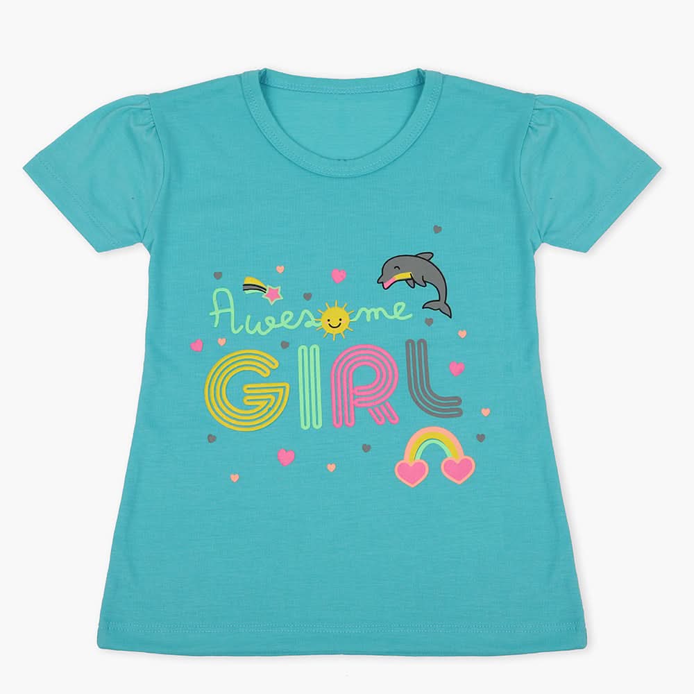 Girls Half Sleeves T-Shirt - Light Blue, Girls T-Shirts, Chase Value, Chase Value