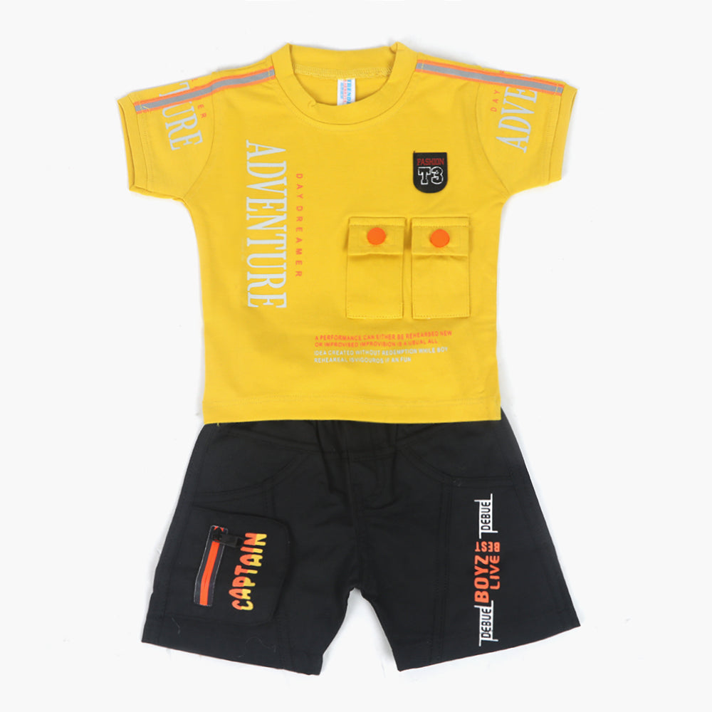 Newborn Boys Half Sleeves Suit - Mustard, Newborn Boys Sets & Suits, Chase Value, Chase Value