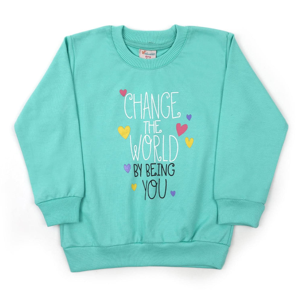 Girls Full Sleeves Sweat Shirt - Cyan, Girls Hoodies & Sweat Shirts, Chase Value, Chase Value