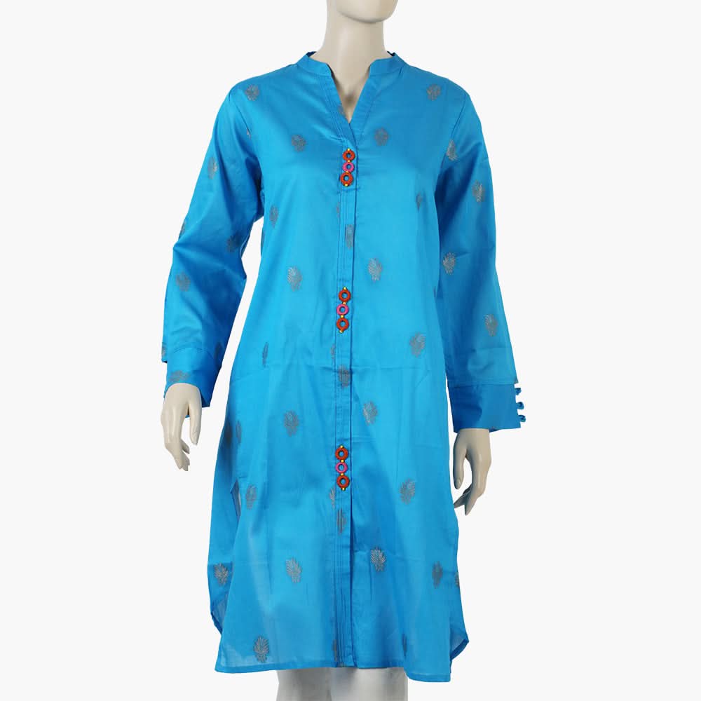 Women's Jacquard Stitched Kurti - Blue, Women Ready Kurtis, Chase Value, Chase Value