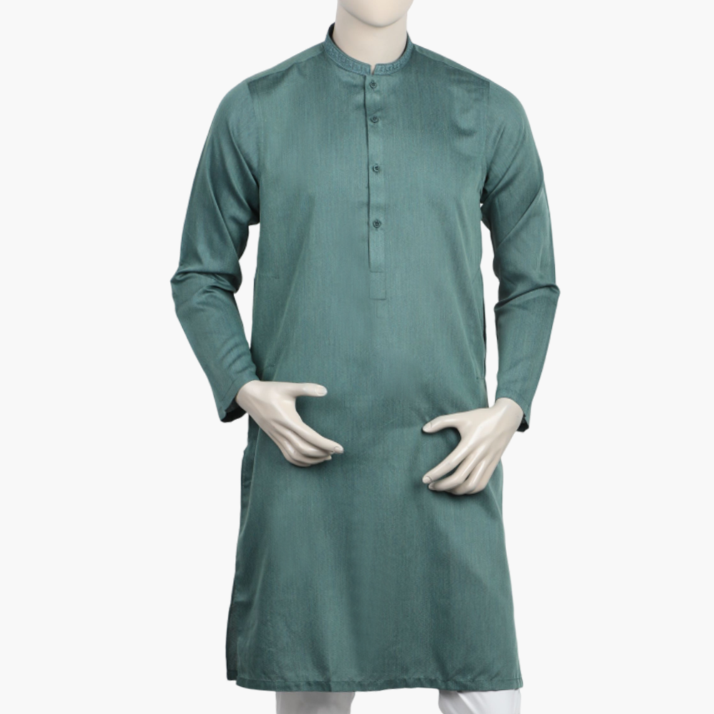Men's Slim Fit Embroidered Kurta - Sea Green, Men's Kurtas, Chase Value, Chase Value
