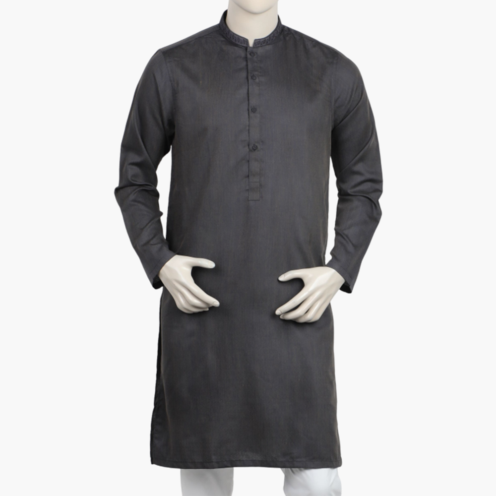 Men's Slim Fit Embroidered Kurta - Charcoal, Men's Kurtas, Chase Value, Chase Value
