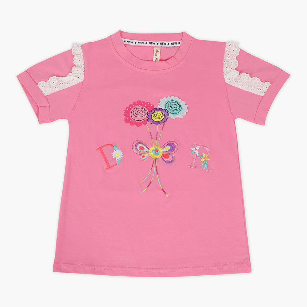 Girls Half Sleeves T-Shirt - Pink, Girls T-Shirts, Chase Value, Chase Value