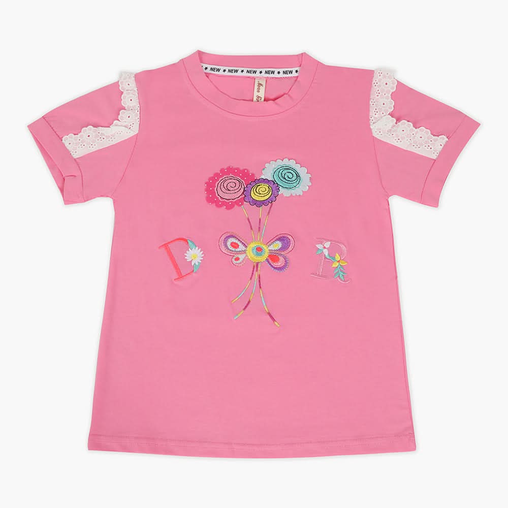 Girls Half Sleeves T-Shirt - Pink, Girls T-Shirts, Chase Value, Chase Value