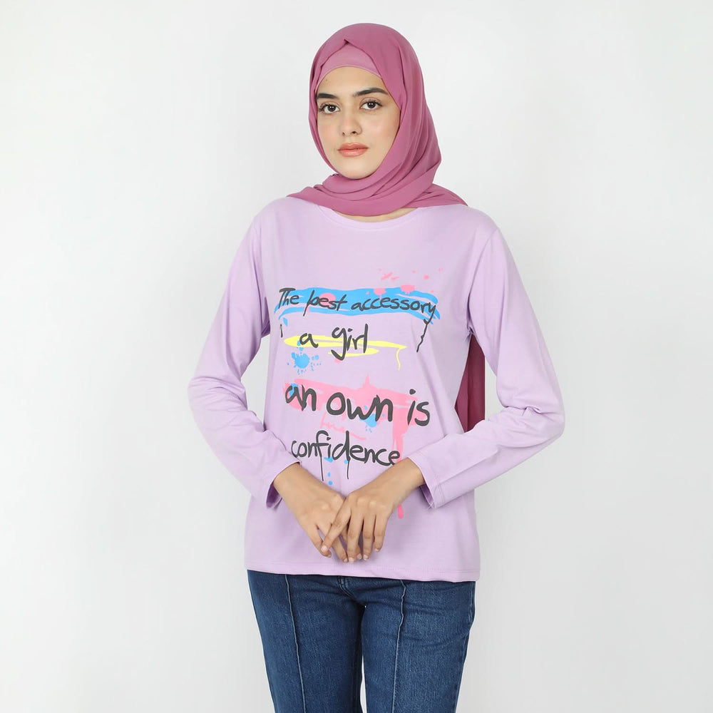 Women's Full Sleeves Printed T-Shirt - Purple, Women T-Shirts & Tops, Chase Value, Chase Value