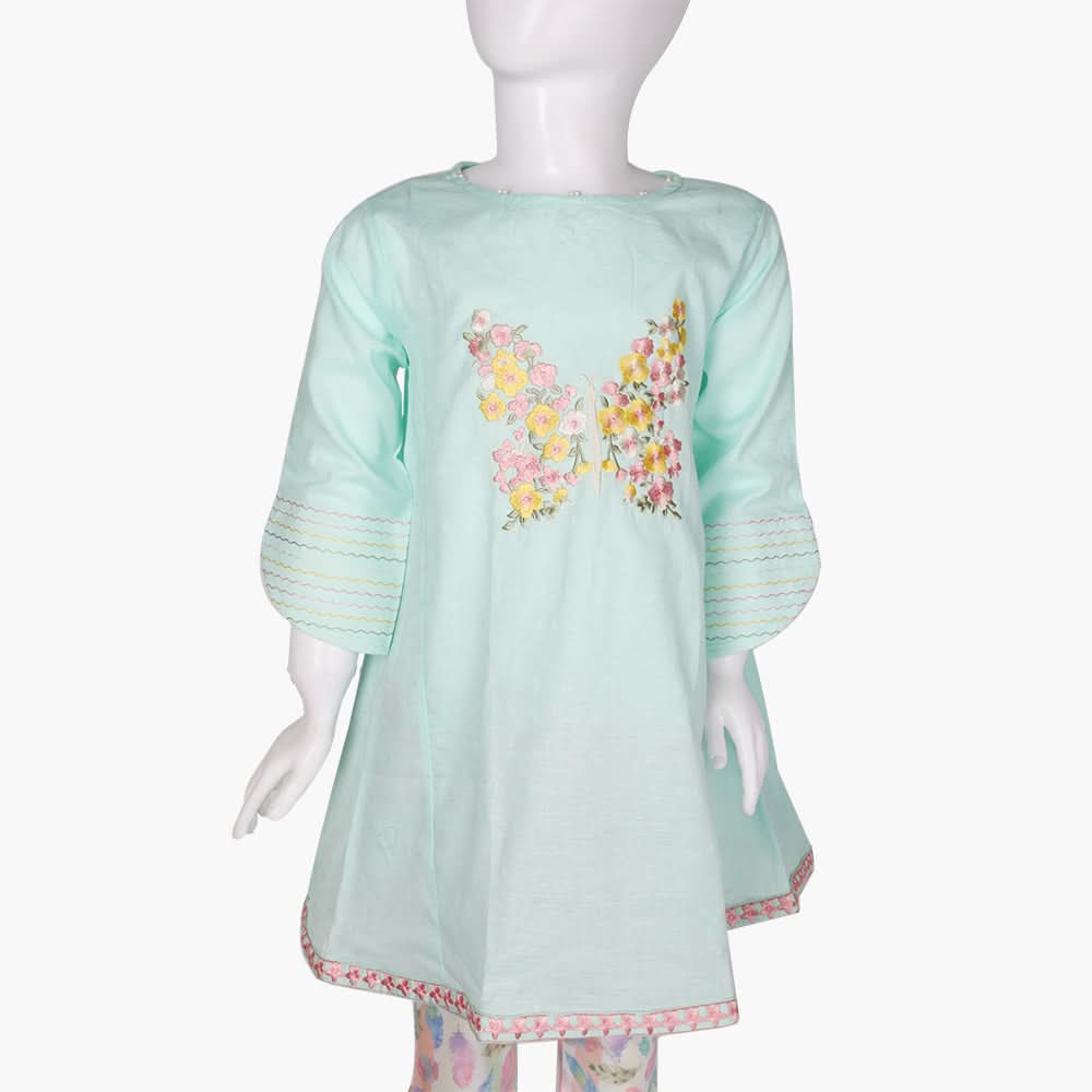 Girls Embroidered Kurti - Cyan, Girls Kurti, Chase Value, Chase Value