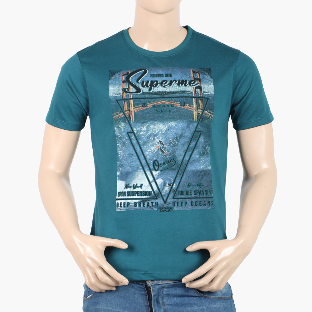 Men's Round Neck Half Sleeves Printed T-Shirt - Steel Green, Men's T-Shirts & Polos, Chase Value, Chase Value