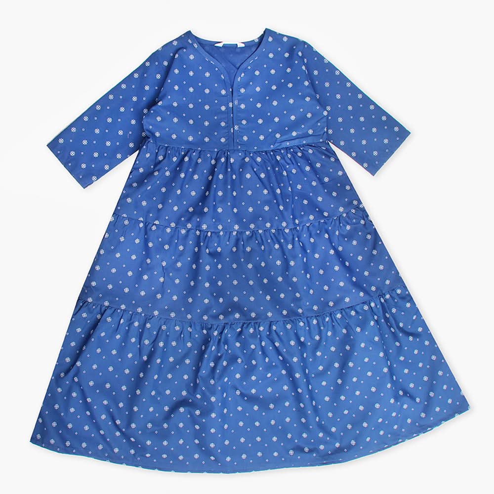 Girls Printed Frock Half Sleeves - Navy Blue, Girls Frocks, Chase Value, Chase Value
