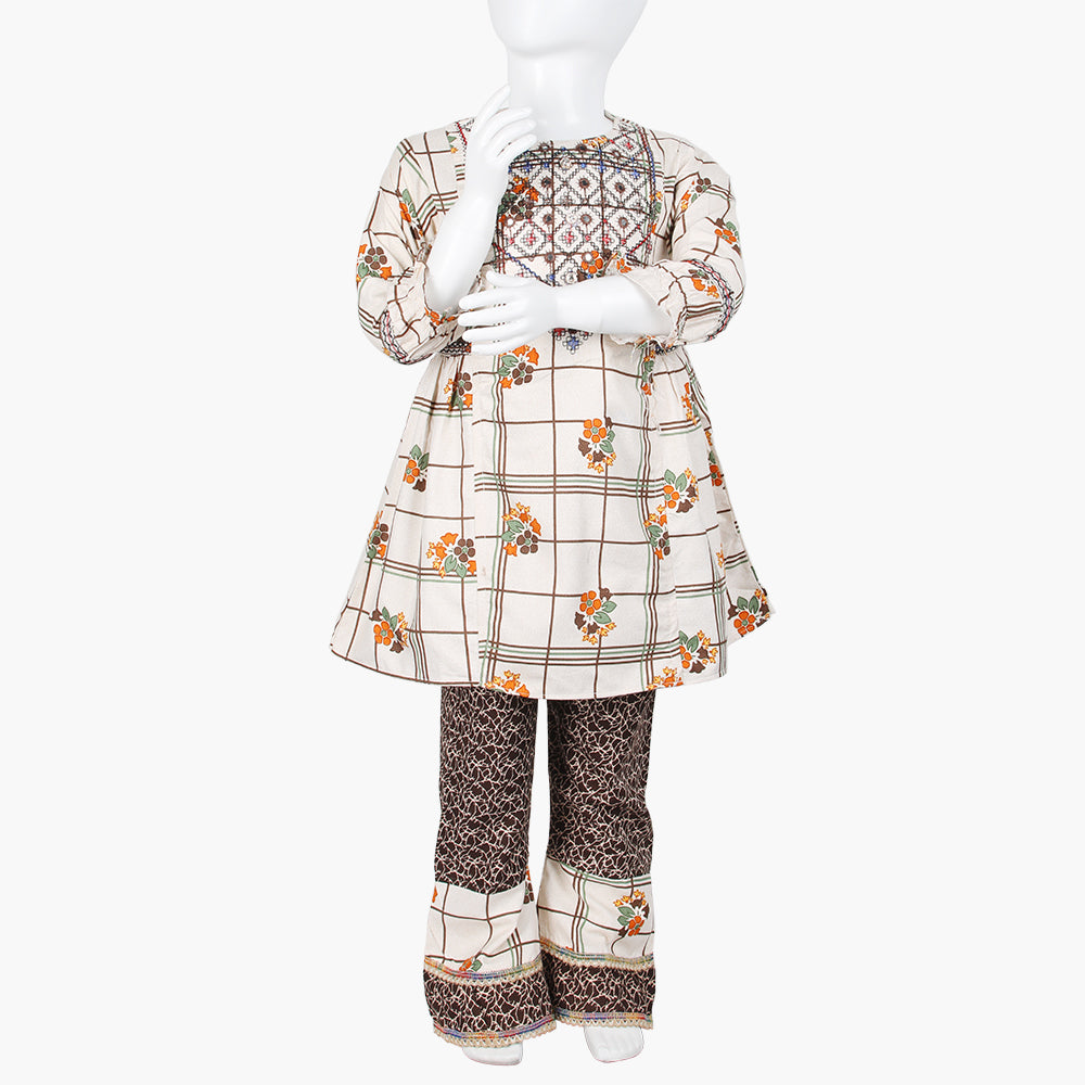 Girls Embroided Shalwar Suits - Fawn, Girls Suits, Chase Value, Chase Value