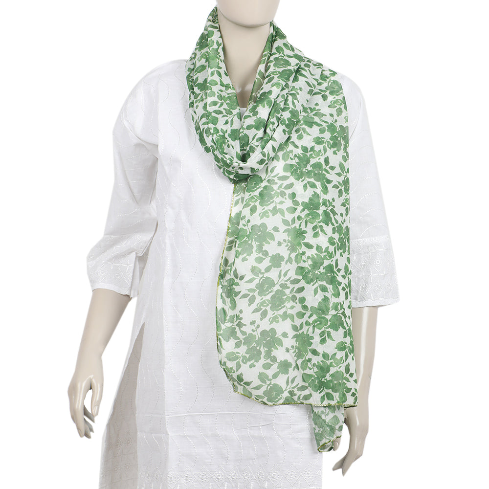 Value Women's Swiss Lawn Independence Scarves - White & Green, Women Dupatta, Chase Value, Chase Value