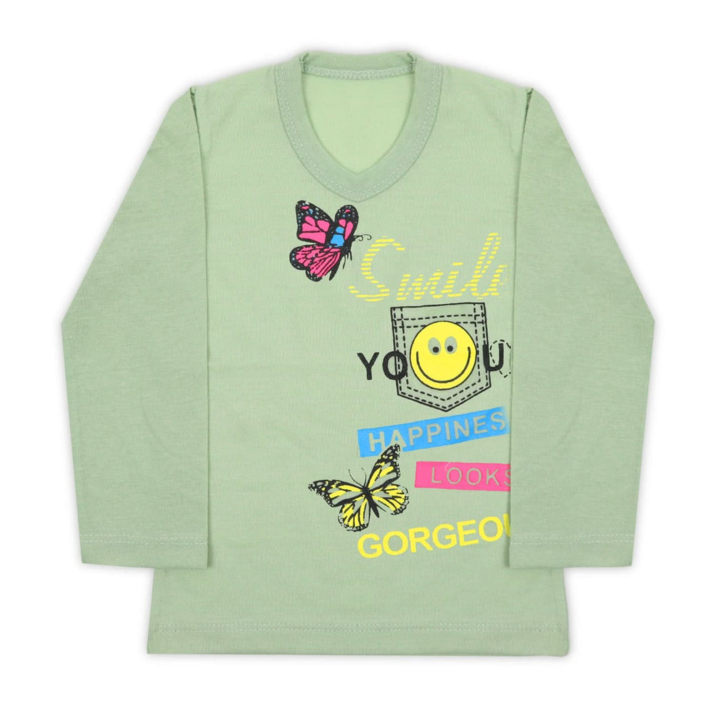 Girls Full Sleeves T-Shirt - Light Green, Girls T-Shirts, Chase Value, Chase Value