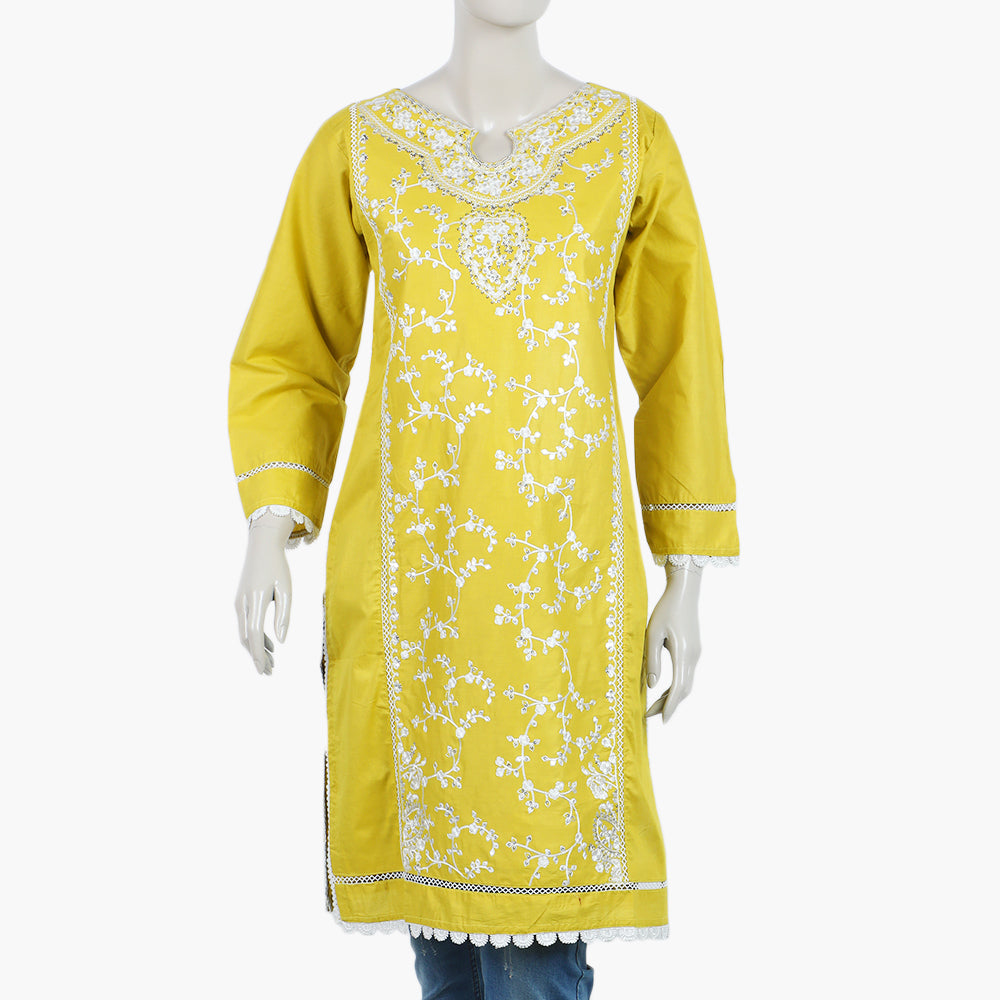 Women's Embroidered Stitched Kurti - Mustard, Women Ready Kurtis, Eminent, Chase Value