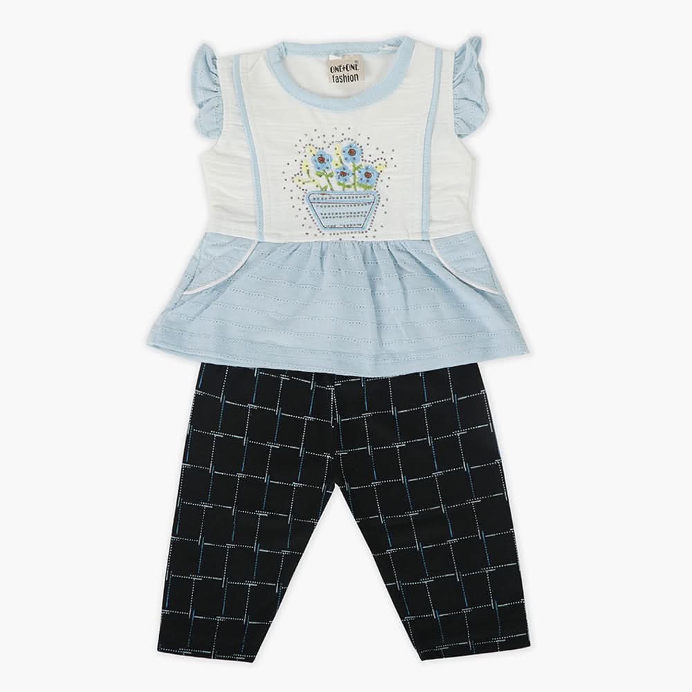 Newborn Girls Half Sleeves Suit - Light Blue, Newborn Girls Sets & Suits, Chase Value, Chase Value